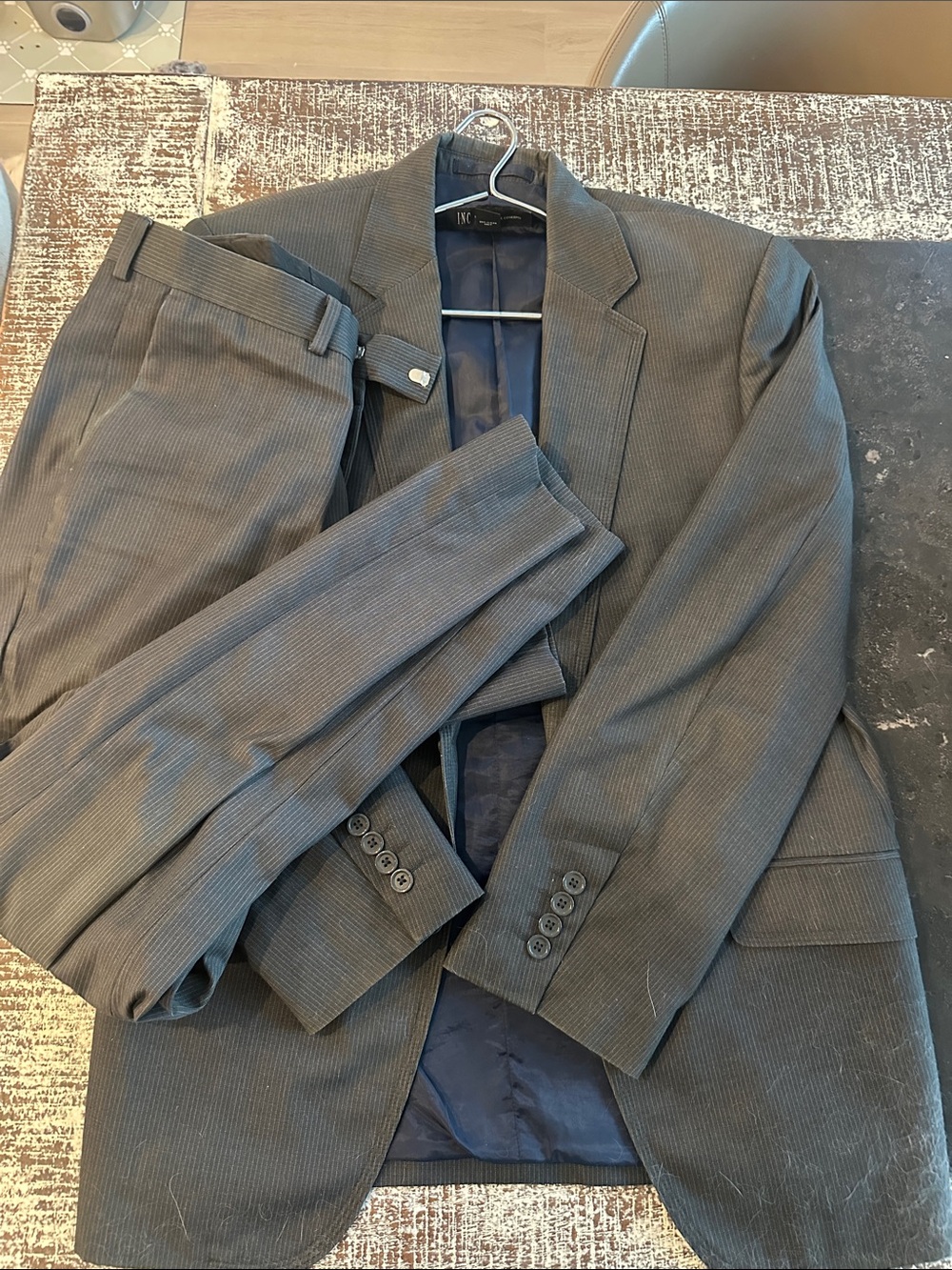 INC GREY PINSTRIPE SUIT